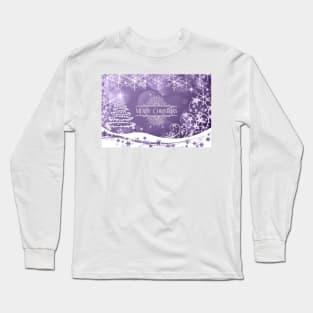 Pretty Xmas Tree and Snowflakes and Merry Christmas Greeting - on Mauve Long Sleeve T-Shirt